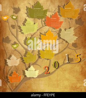 Tree shape Vintage calendar for 2015 Stock Vector