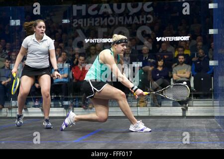 National Squash Centre, Manchester, UK. 12th Feb, 2016. British National Squash Championships. Fiona Moverley Tesni and Tesni Evans. © Action Plus Sports/Alamy Live News Stock Photo