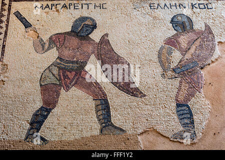 Mosaics in House of the Gladiators (3rd century), ancient Greek city Kourion, near Limassol, Cyprus Stock Photo