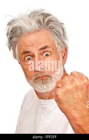 Angry Old Man Threatening With Fist Stock Photo