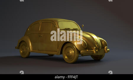 golden 3d car inside a black studio Stock Photo