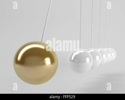 gray balls and the golden one, Newton's cradle, Business 3D Concept. Stock Photo