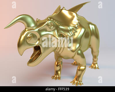 golden 3d dinosaur inside a white stage Stock Photo