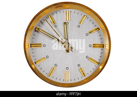 Clock face with hour, minute and second hands isolated on white background Stock Photo