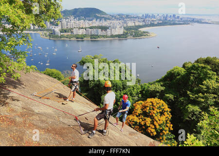 Climbers at Sugarloaf Mountain, Pao de Acucar, Rio de Janeiro, Brazil Stock Photo