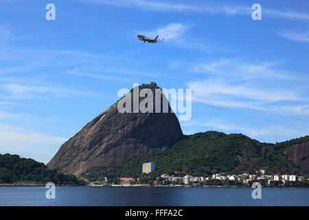 View to the  Sugarloaf Mountain, Pao de Acucar, from the north, from Baia de Guanabara, Rio de Janeiro, Brazil Stock Photo
