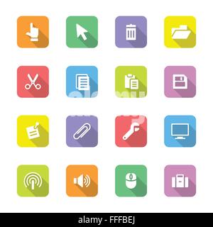 colorful web icon set 3 on rounded rectangle with long shadow Stock Vector