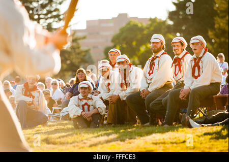 Baseball reenactors recreate an old fashioned, turn of the 20th century baseball game at Fort Vancouver, Washington Stock Photo