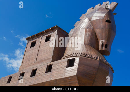 Modern wooden sculpture of Trojan horse, Troy, Canakkale Province, Turkey Stock Photo