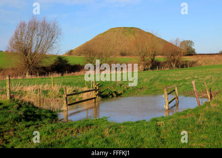 Silbury Hill neolithic site Wiltshire, England, UK is the largest manmade prehistoric structure in Europe Stock Photo