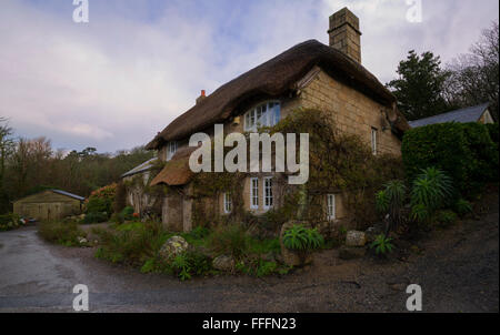 Thatched Cottage at Penberth Cove in Cornwall Stock Photo