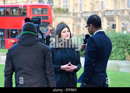 Lisa Nandy MP (Labour: Wigan) Shadow Secretary of State for Energy and Climate Change (2016)  TV interview, Westminster... Stock Photo