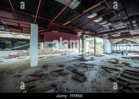 Interior of abandoned Goricina Hotel in Kupari, tourist complex destroyed during Croatian War of Independence (1991-1995) Stock Photo