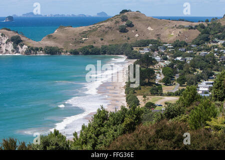 Hahei Beach,viewed from Grange Road,looking south, Coromandel Peninsula,North Island,New Zealand,N.Z.,Australasia,Oceania, Stock Photo