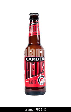A bottle of Camden Hells Lager, from the Camden Brewery. Stock Photo