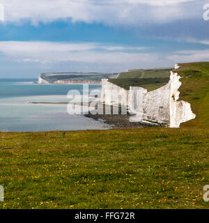 The Seven Sisters chalk cliffs between Seaford and Eastbourne. East Sussex. England. Viewed from Hope Gap Stock Photo