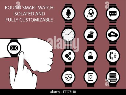 Illustration of finger swiping smart watch display with gesture Stock Vector