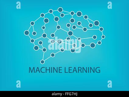 Machine learning or neural network vector blue concept linear icon or ...