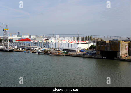 Kriegsmarine Saint-Nazaire submarine base,Belem and Bora Bora in bassin de Saint-Nazaire,Loire-Atlantique,Pays de Loire,France Stock Photo