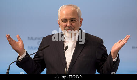 Munich, Germany. 12th Feb, 2016. Iranian Foreign Minister Mohammad Javad Zarif at the 52nd Security in Munich, Germany, 12 February 2016. The 52nd Security Conference runs until 14 February 2016. Photo: SVEN HOPPE/dpa/Alamy Live News Stock Photo