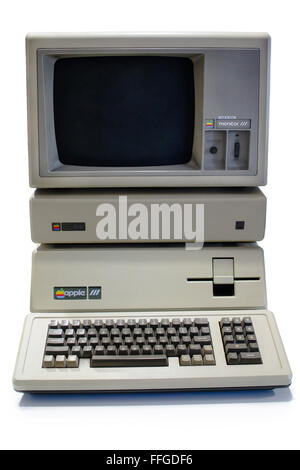 An Apple 3 computer with 5mb ProFile hard drive and an Apple Monitor 3. Stock Photo