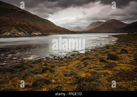 Loch Creran in the Scottish Highlands, captured in early November from near the road bridge on the A828 Loch Leven to Oban road. Stock Photo