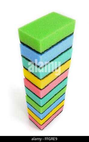A stack of cleaning sponges isolated on the white background Stock Photo