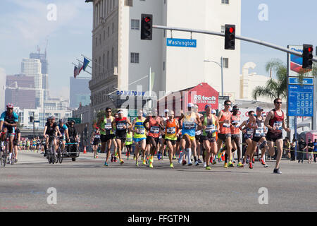 LA, California, USA. 13th Feb, 2016. The start of the mens USA marathon trials in Los Angeles California Stock Photo