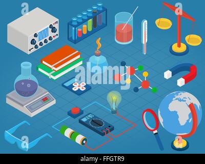 Education and School, Science research lab technology objects icon set Stock Vector