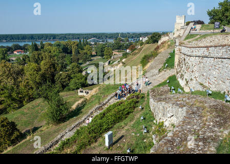 Ruins of Upper City of Belgrade Fortress, Belgrade, Serbia. View with Danube River and Despot Stefan Tower (right)