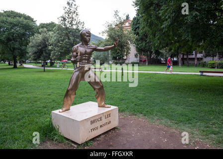 Bruce Lee statue designed by Ivan Fijolic in Zrinjevac City Park, Mostar in Bosnia and Herzegovina Stock Photo