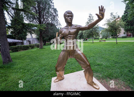 Bruce Lee statue designed by Ivan Fijolic in Zrinjevac City Park, Mostar in Bosnia and Herzegovina Stock Photo