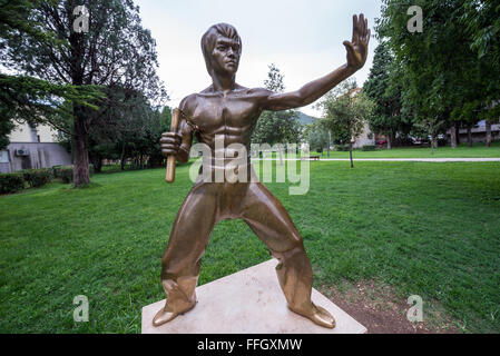 Bruce Lee statue designed by Ivan Fijolic in Zrinjevac City Park, Mostar in Bosnia and Herzegovina Stock Photo