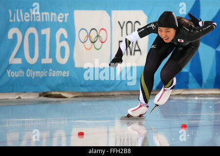 Hamar, Norway. 13th Feb, 2016. Moe KUMAGAI (JPN) Speed Skating : Women's 500m at Hamar Olympic Hall Viking Ship during the Lillehammer 2016 Winter Youth Olympic Games in Hamar, Norway . Credit:  Shingo Ito/AFLO SPORT/Alamy Live News Stock Photo