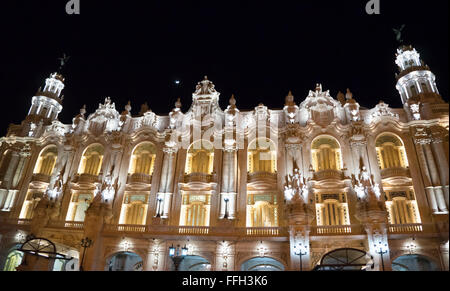 The Gran Teatro de La Habana Alicia Alonso at night Stock Photo