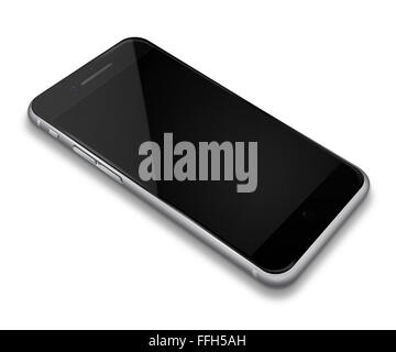 Realistic mobile phone touch screen smartphone with black screen with shadows isolated on white background. Stock Photo