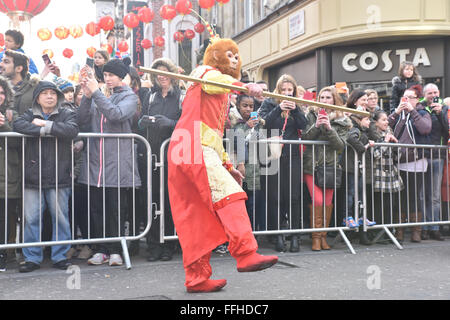 London, UK. 14th February 2016. Celebrating the Chinese New Year 2016, Year of the Monkey in London's Chinatown Matthew Chattle Stock Photo