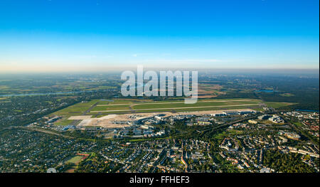 Aerial view, Dusseldorf Airport, International Airport, dispatch, arrival hall, departure hall, apron, tourism, aircrafts, Stock Photo