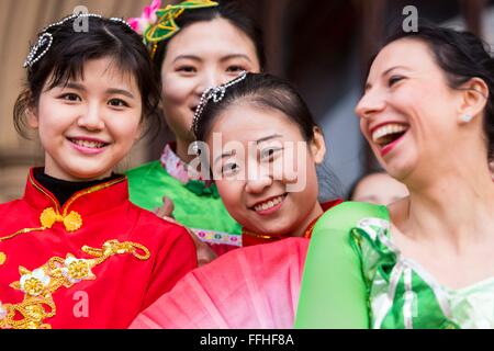 Manchester celebrates Chinese New Year today (Sunday 7th Feb 2016) with a dragon parade and traditional dancing through the city Stock Photo