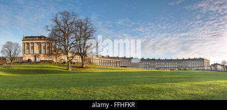 The Royal Crescent Bath in winter with early morning sunshine Stock Photo