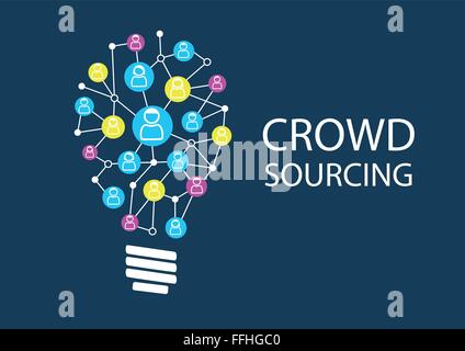 Crowd sourcing new ideas via social network brainstorming. Ideation for finding disruptive business models represented by light Stock Vector