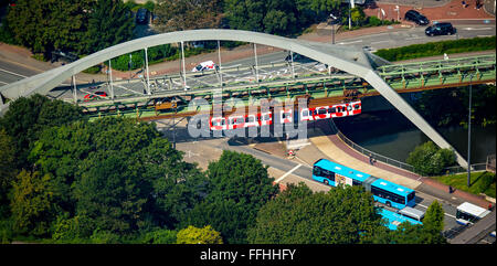 Aerial view, Wuppertal monorail, steel framework, public transport, the Wupper valley, Wuppertal, the Bergisches Land, Stock Photo