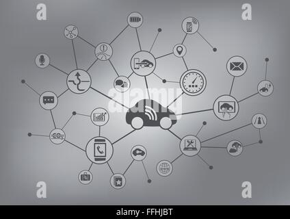 Connected car concept. Vector illustration background. Stock Vector
