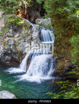 Twin Falls waterfall on Lynn Creek in Lynn Canyon Park, North Vancouver, BC, Canada Stock Photo