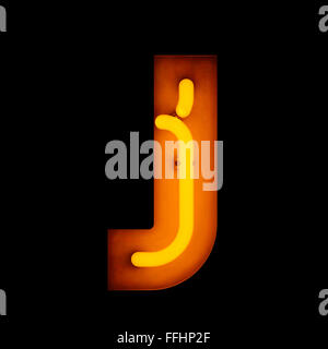 Neon Letter j lower case neon alphabet collection isolated on black Stock Photo