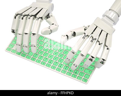 Robot typing on conceptual keyboard Stock Photo