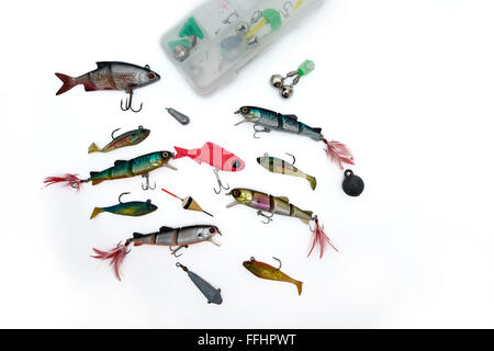 Top view of fishing lure isolated on a pink background Stock Photo - Alamy