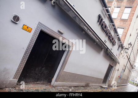 Belfast 31st January 2016. Exterior of Thompsons Garage Night Club in ...