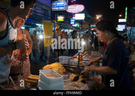 khao san road, noodles street stall. Food stall. Bangkok. Khaosan Road or Khao San Road is a short street in central Bangkok, Th Stock Photo