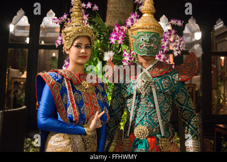 Thai classical dance performance at Salathip Restaurant, Hotel, Shangri La, Bangkok,Thailand, Asia. Salathip is located off New Stock Photo